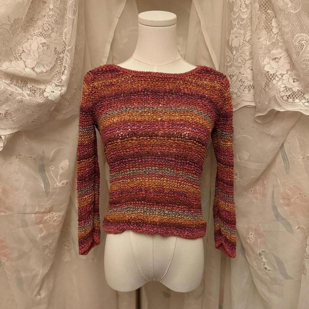 SOLD Sigrid Olsen woven pink and orange top Sz. S